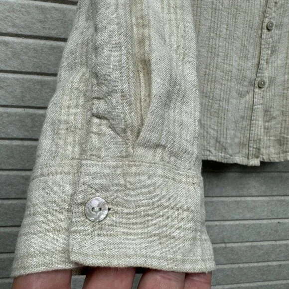 Orvis Women’s Linen Blend Button Up Shirt Roll Tab Sleeve Beige Small - Picture 11 of 12